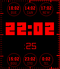 Six world clock circles, each with its own city