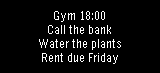 Center block showing a four-line to-do list in small text